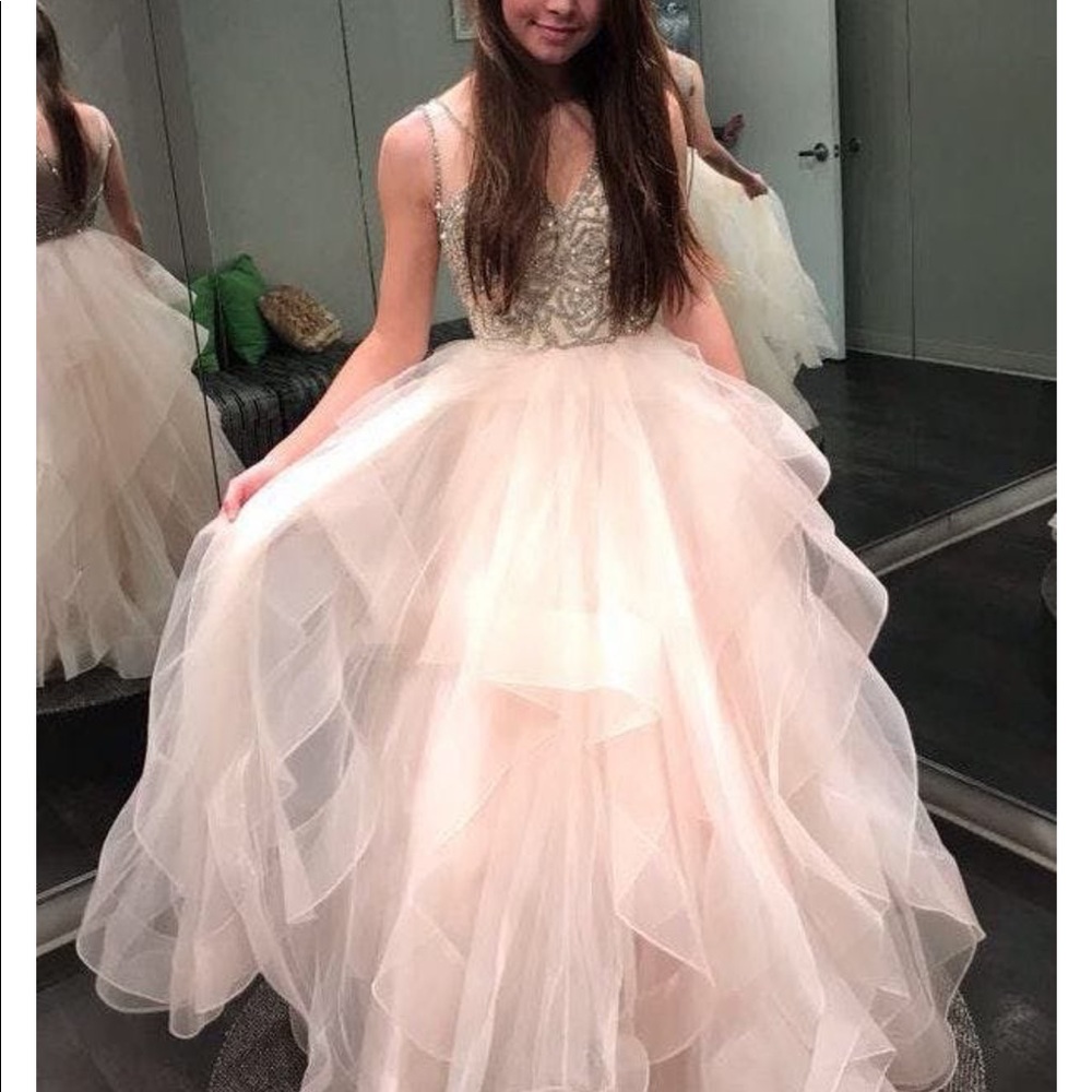 Light pink ruffle prom dress